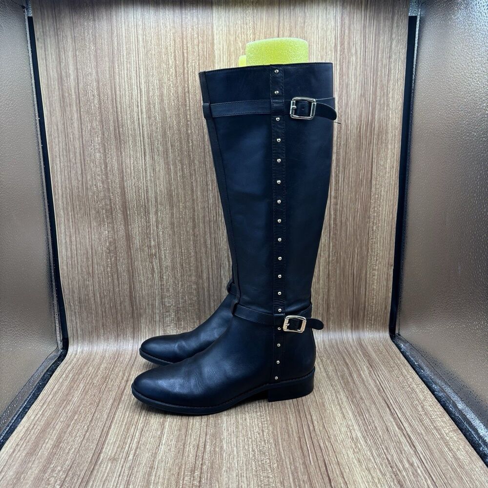 Vince Camuto Preslen Women's Leather Studded Knee High Boots Black Size 7.5 M - Picture 3 of 8